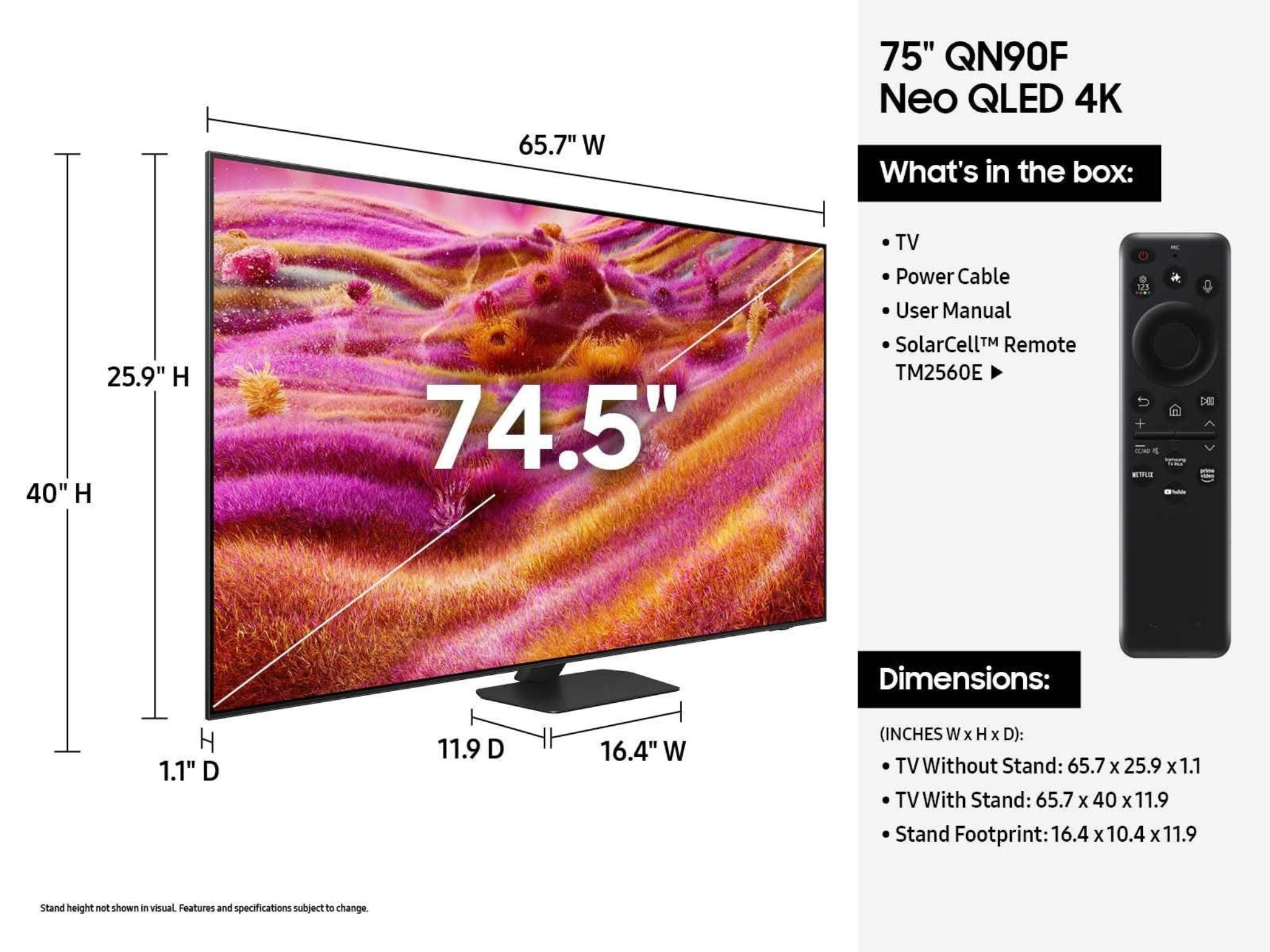 Telewizor SAMSUNG QE75QN90F 75" QD-Mini LED 4K 165Hz Tizen TV Dolby Atmos HDMI 2.1