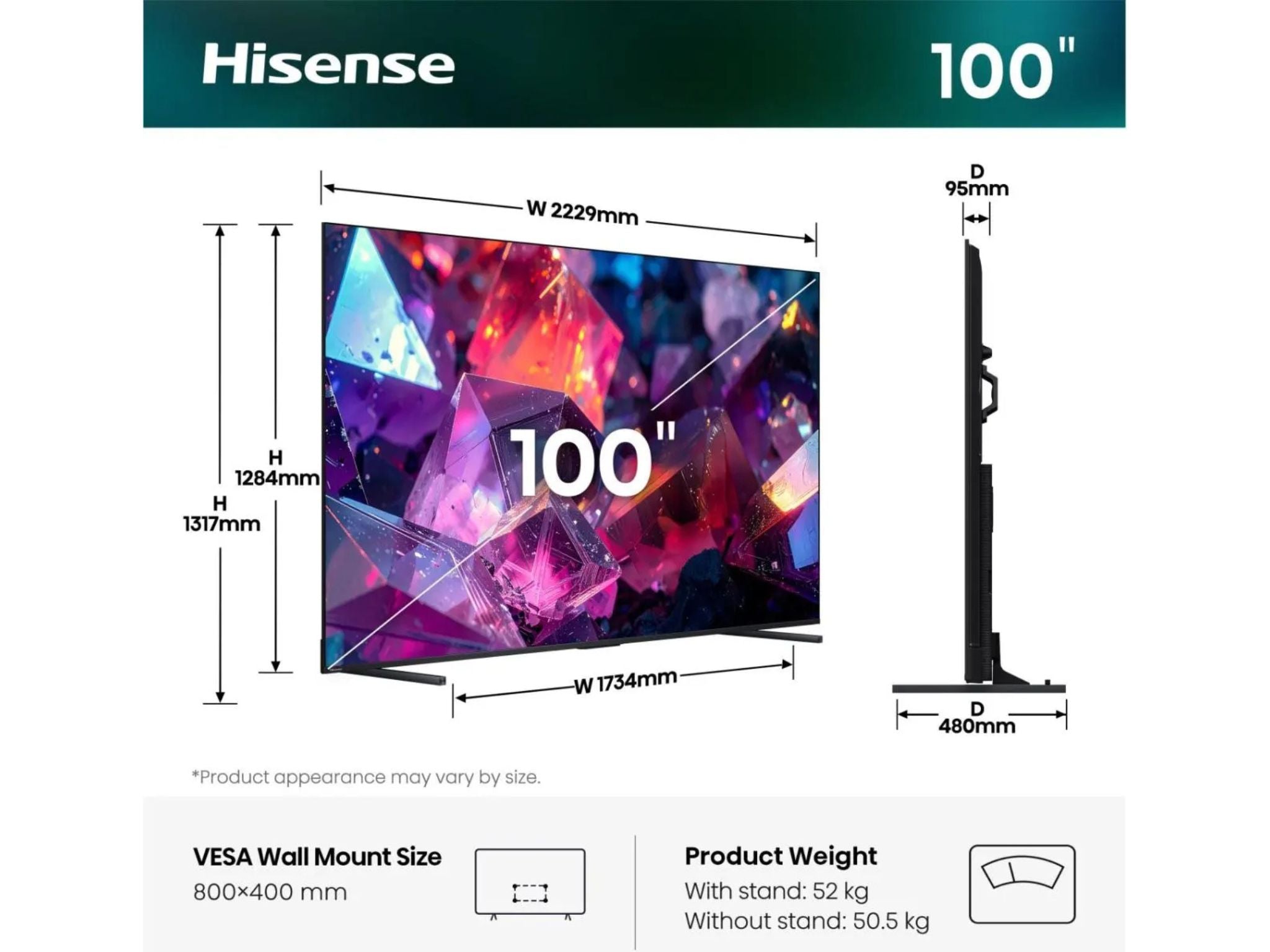 Hisense 100E77S PRO wymiary telewizora 100 cali