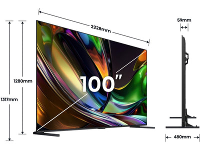 Hisense 100UR8S wymiary telewizora 100 cali szerokość wysokość głębokość