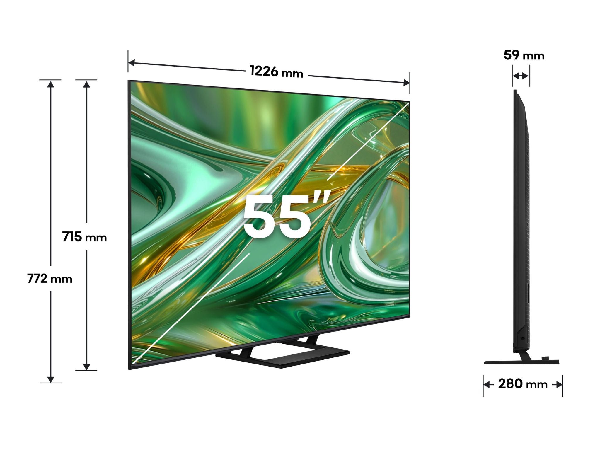 Hisense 55E8S wymiary telewizora 55 cali