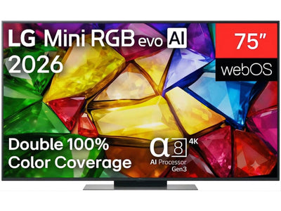 LG 75MRGB86B6A 75 cali Mini RGB evo 4K Smart TV widok z przodu
