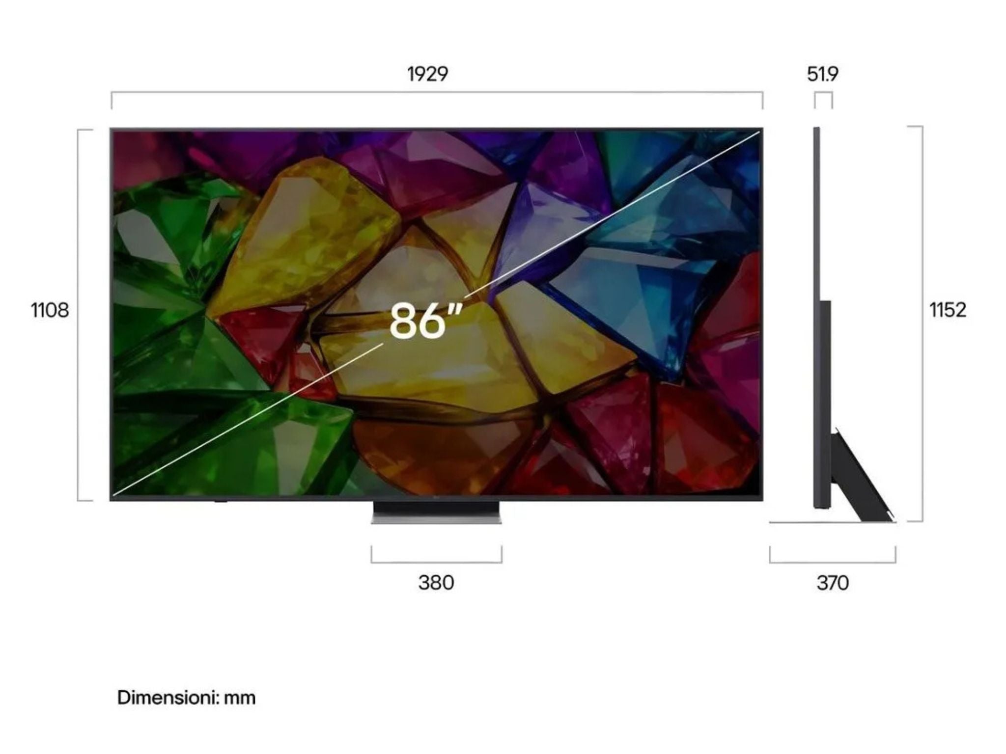 LG 86MRGB87B6B wymiary telewizora 86 cali