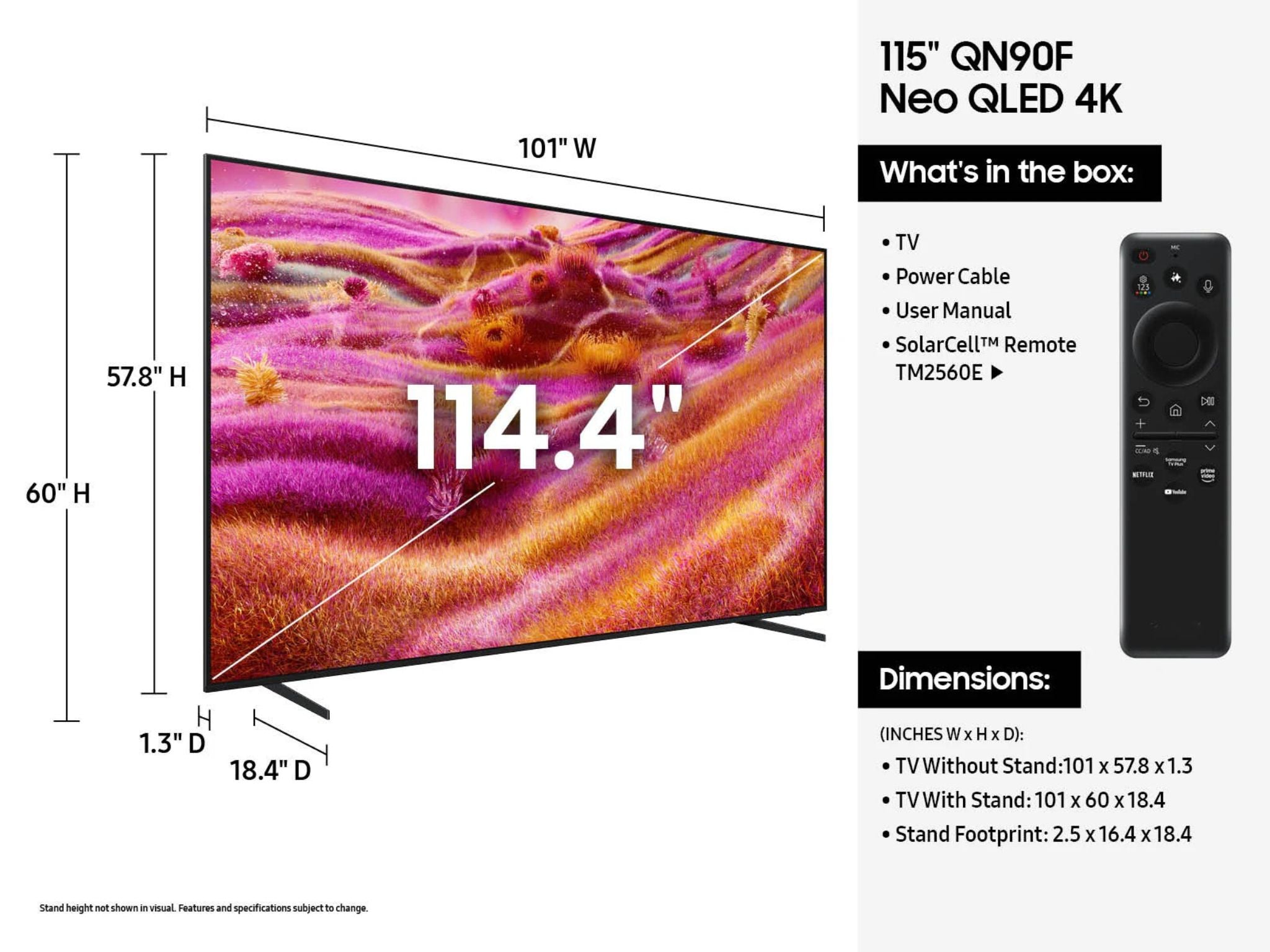 Samsung QE115QN90F 115 cali wymiary szerokość wysokość głębokość