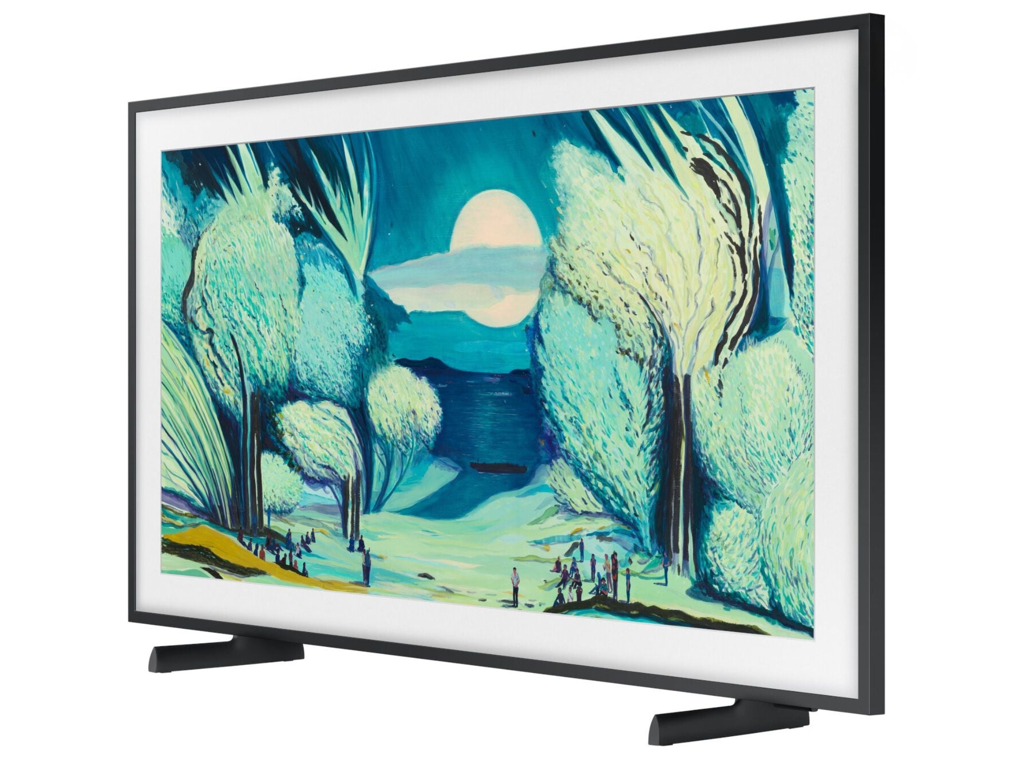 Samsung QE55LS03FA – widok z góry pod kątem, smukła konstrukcja