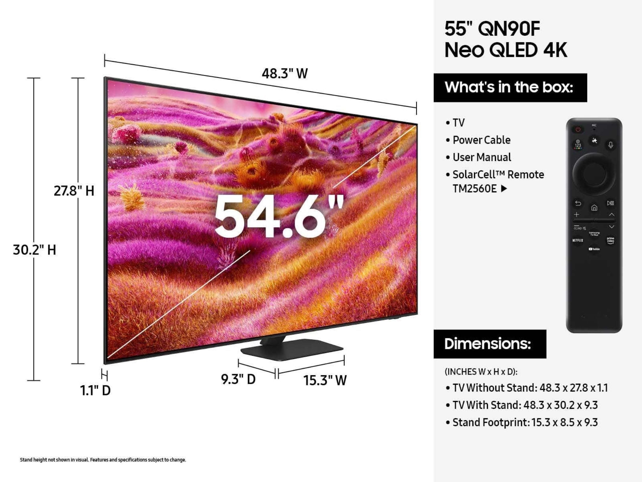 Samsung QE55QN92F 55 cali wymiary szerokość wysokość głębokość